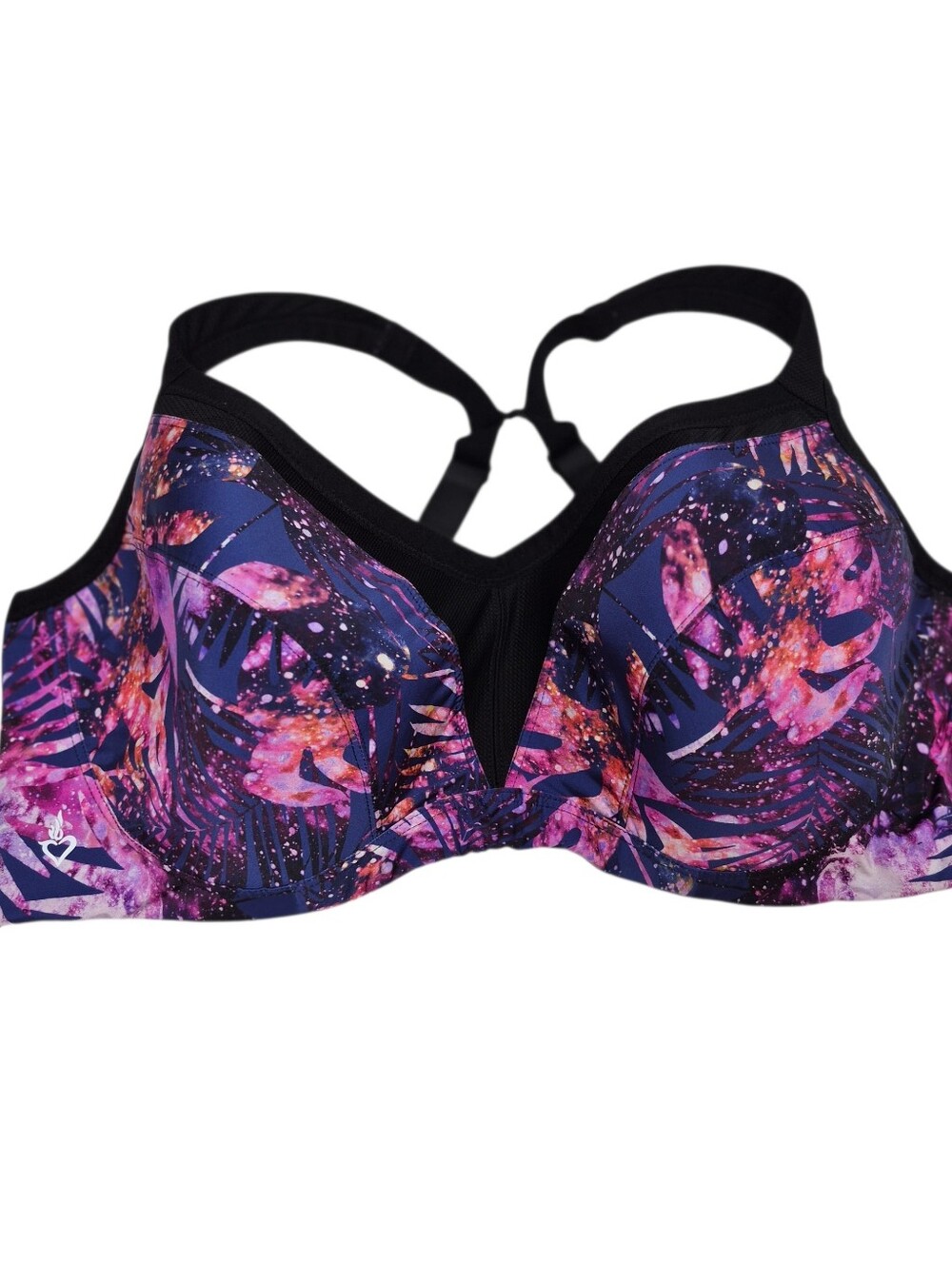 Torrid Active Sport Bra Women's 46D Purple Tropical Print J Hook Racerback